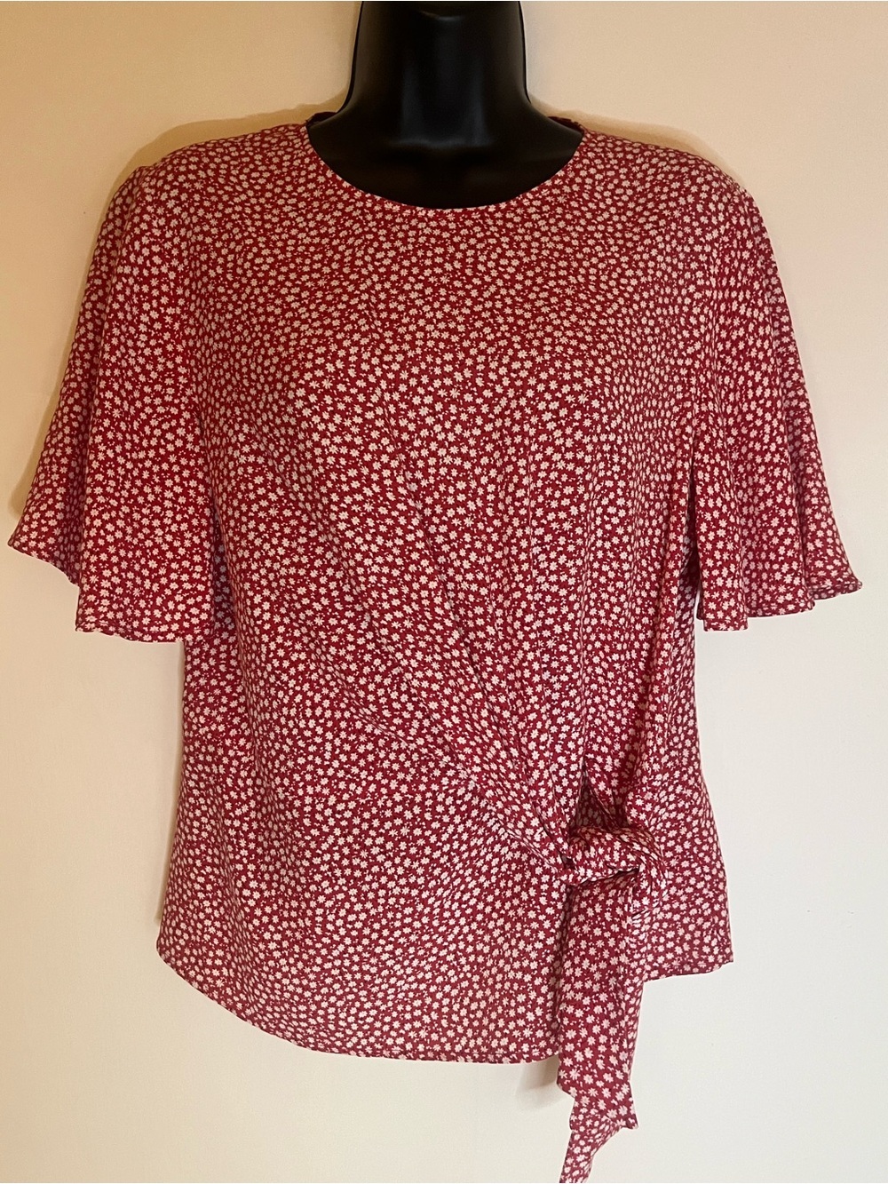 H&M Red Floral Tie-Accent Blouse